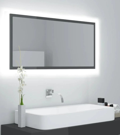 Oglindă de baie cu LED, gri extralucios, 100x8,5x37 cm