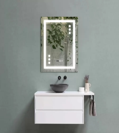 Oglinda LED Touch cu Functie Dezaburire si Ceas 60x80 cm