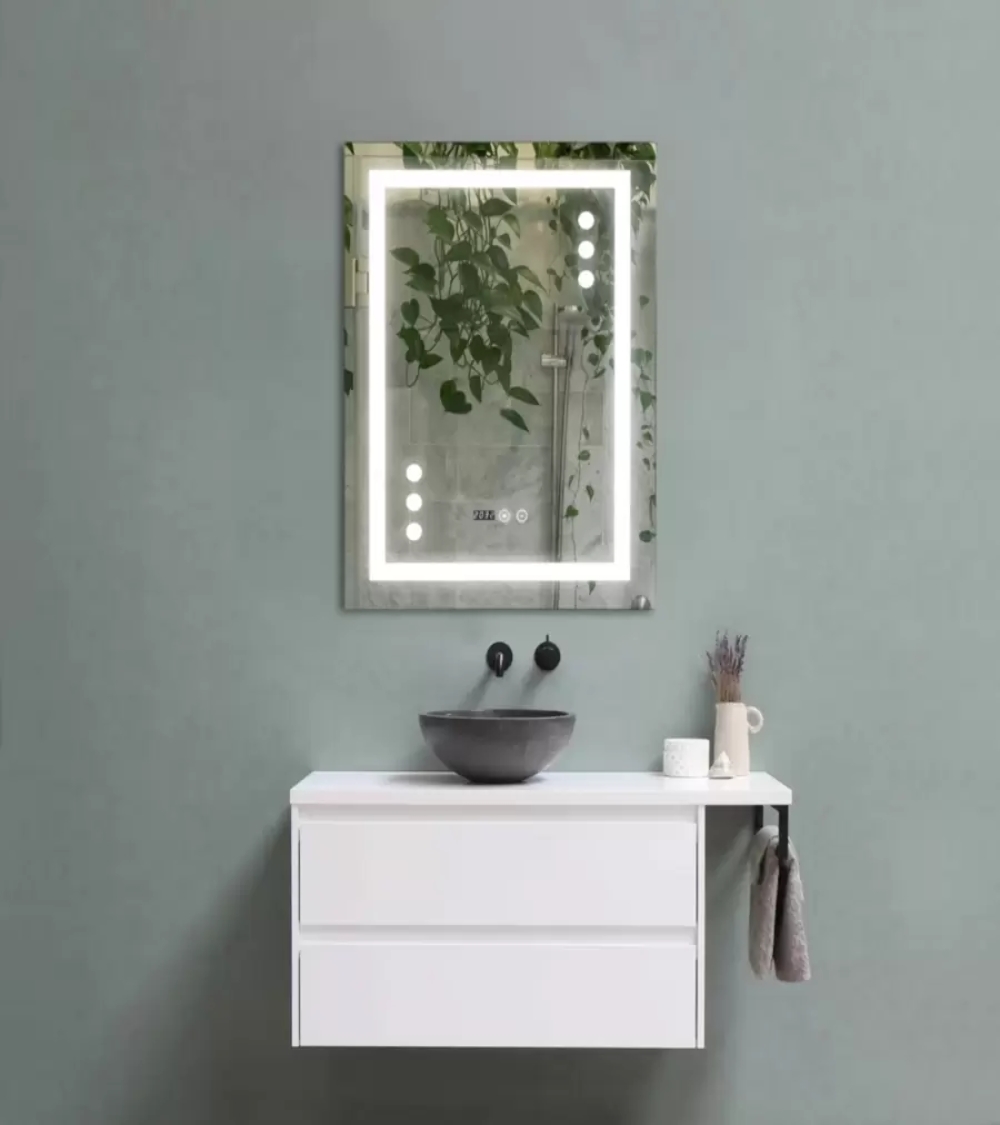Oglinda LED Touch cu Functie Dezaburire si Ceas 60x80 cm