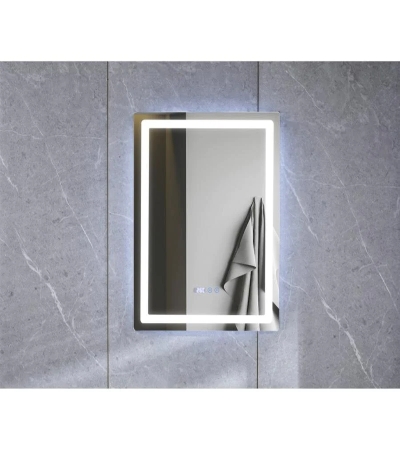 Oglindă LED Touch cu Sistem Dezaburire și Ceas, 80x60cm
