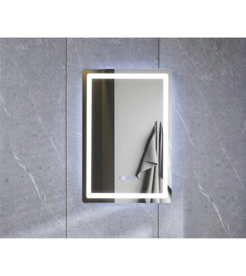 Oglindă LED Touch cu Sistem Dezaburire și Ceas, 80x60cm